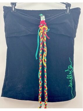 Seedless Tube Top Womens Medium Black Strapless Braided Rasta Ties Y2K Reggae